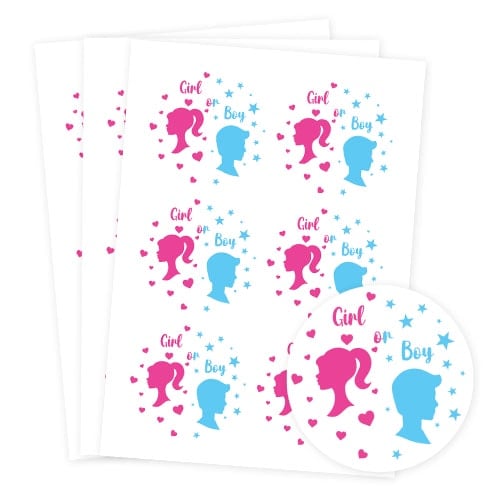 Dolls Gender Reveal Round Stickers 88mm - Sheet of 6 Product Gallery Image