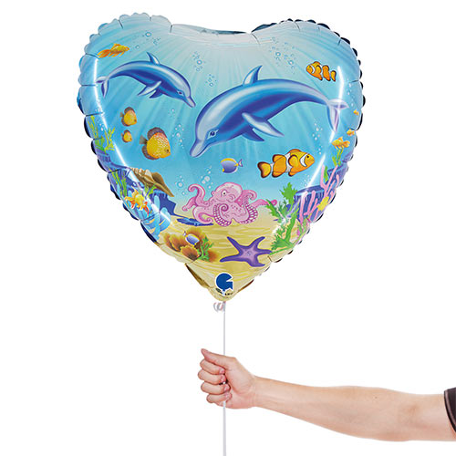 Dolphin & Fish Under The Sea Heart Shape Foil Helium Balloon 46cm / 18 in Product Gallery Image