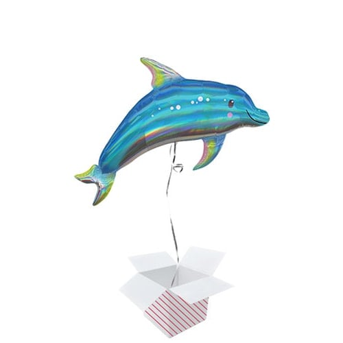 Dolphin Iridescent Helium Foil Giant Balloon - Inflated Balloon in a Box Product Gallery Image