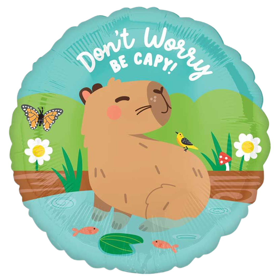 Don't Worry Be Capy Capybara Round Foil Balloon 45cm / 18 in