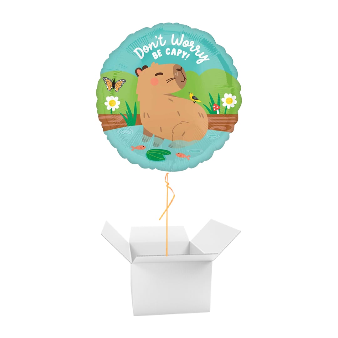 Don't Worry Be Capy Capybara Round Foil Balloon - Inflated Balloon In A Box
