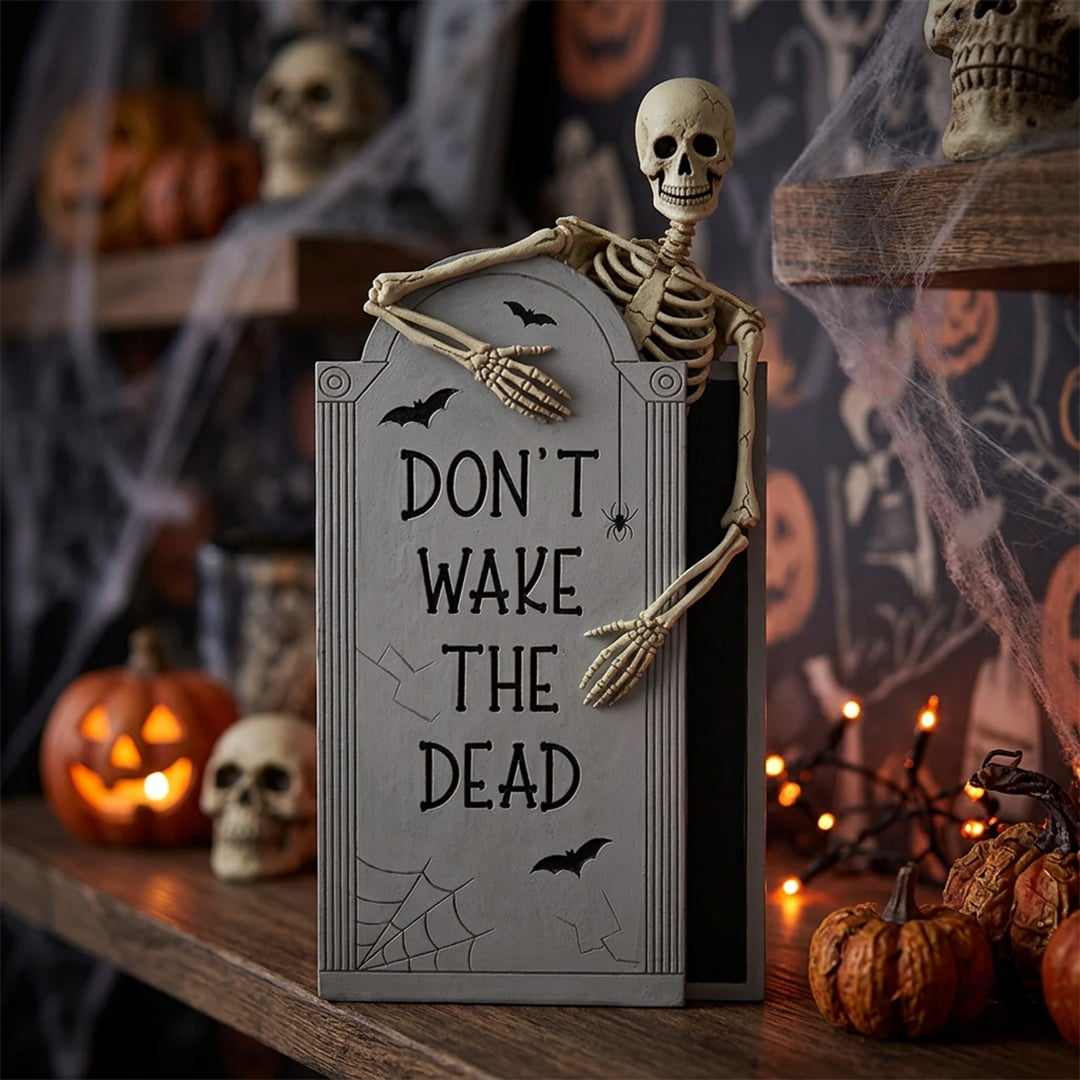 Don't Wake The Dead Skeleton Tombstone Halloween Decoration 25cm