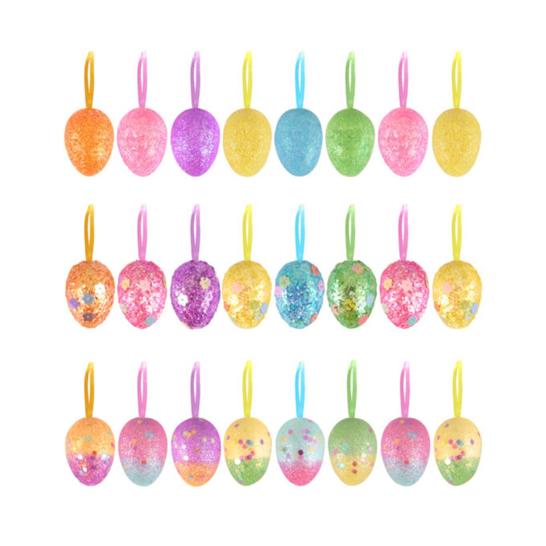 Easter Assorted Glitter Foam Eggs Hanging Decorations 4cm - Pack of 8