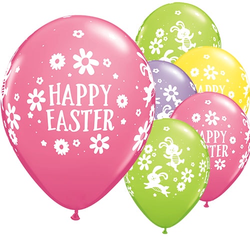 Easter Bunnies & Daisies Assorted Round Latex Helium Qualatex Balloons 28cm / 11 in - Pack of 25 Product Image