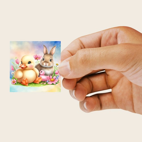 Easter Bunny and Chick Square Stickers 65mm - Sheet of 12 Product Gallery Image