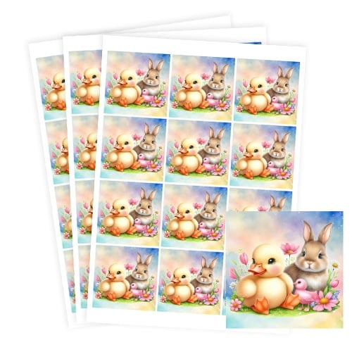 Easter Bunny and Chick Square Stickers 65mm - Sheet of 12 Product Gallery Image