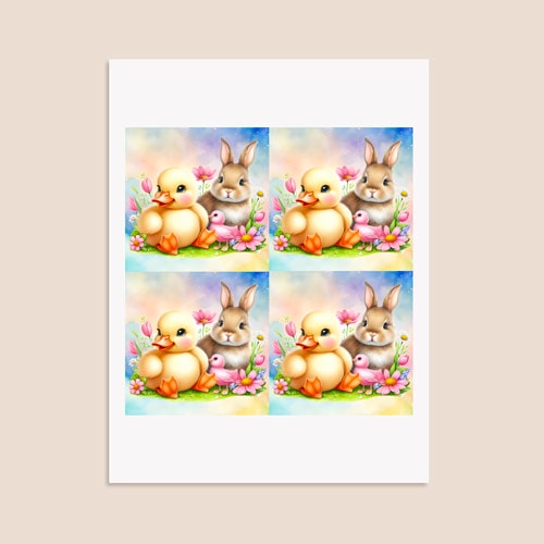 Easter Bunny and Chick Square Stickers 95mm - Sheet of 4 Product Gallery Image