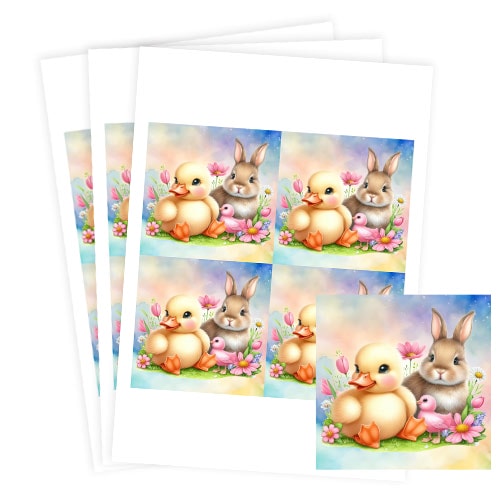 Easter Bunny and Chick Square Stickers 95mm - Sheet of 4 Product Gallery Image