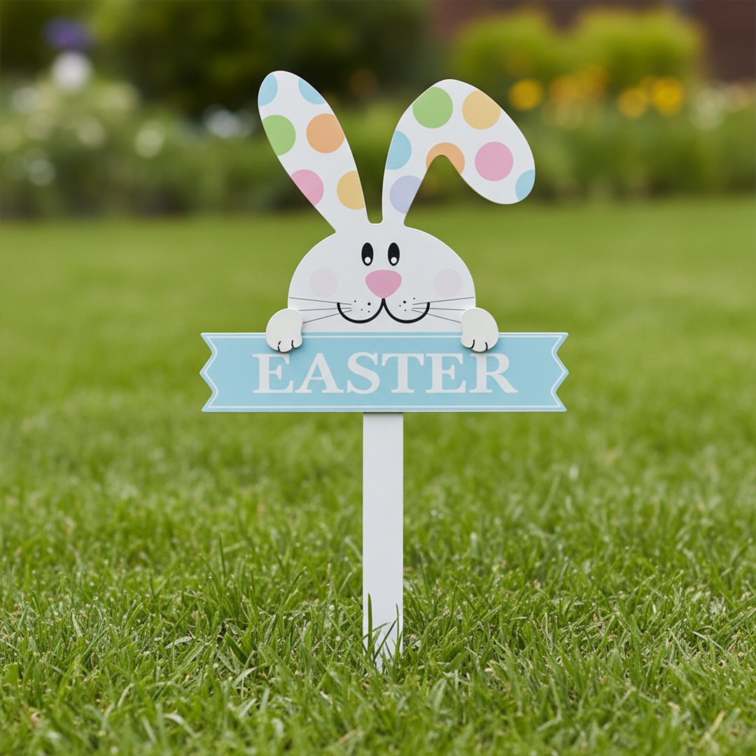Easter Bunny Blue Outdoor Stake Sign 33cm