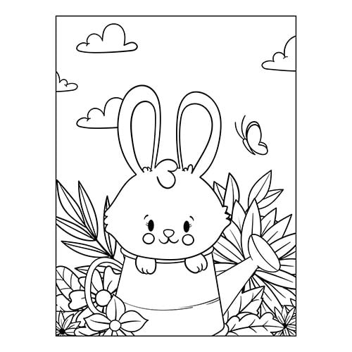 Easter Bunny in Watering Can A4 Colouring Sheet Product Image
