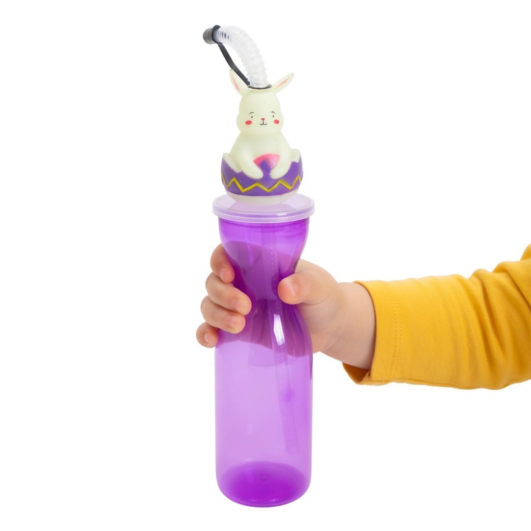 Easter Bunny Lilac Reusable Plastic Bottle with Straw 500ml Product Gallery Image