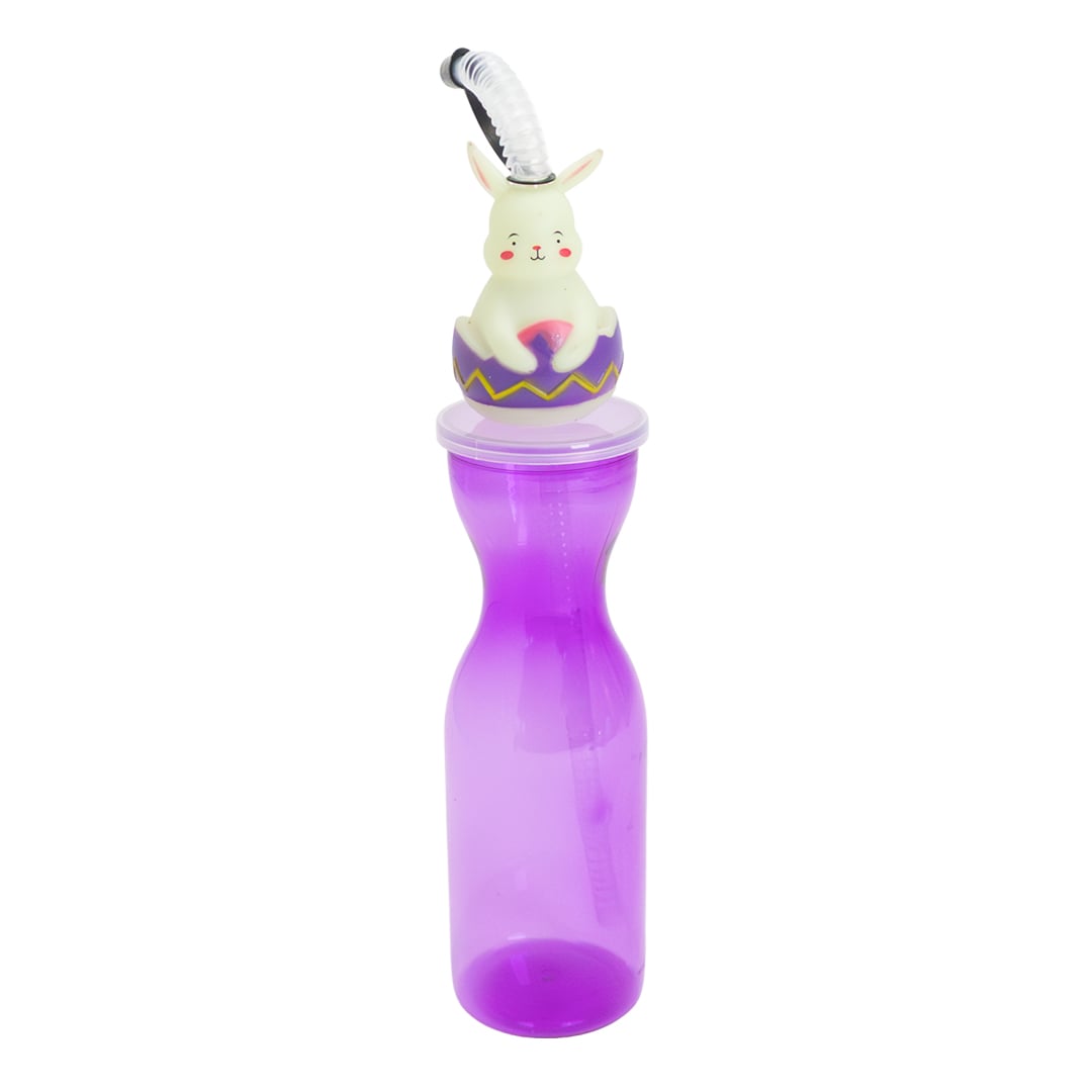 Easter Bunny Lilac Reusable Plastic Bottle with Straw 500ml