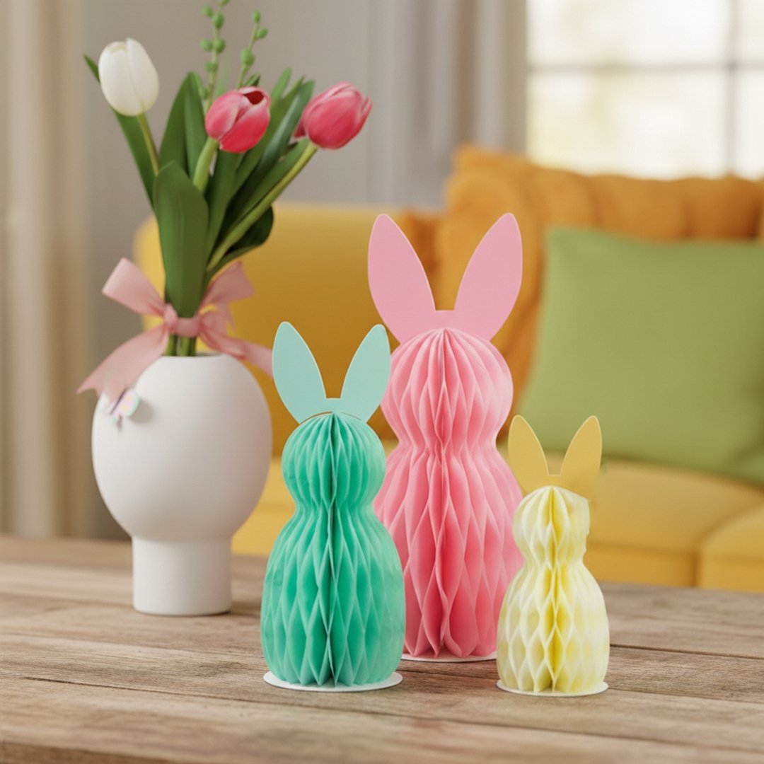 Easter Bunny Paper Honeycomb Table Decorations - Pack of 3