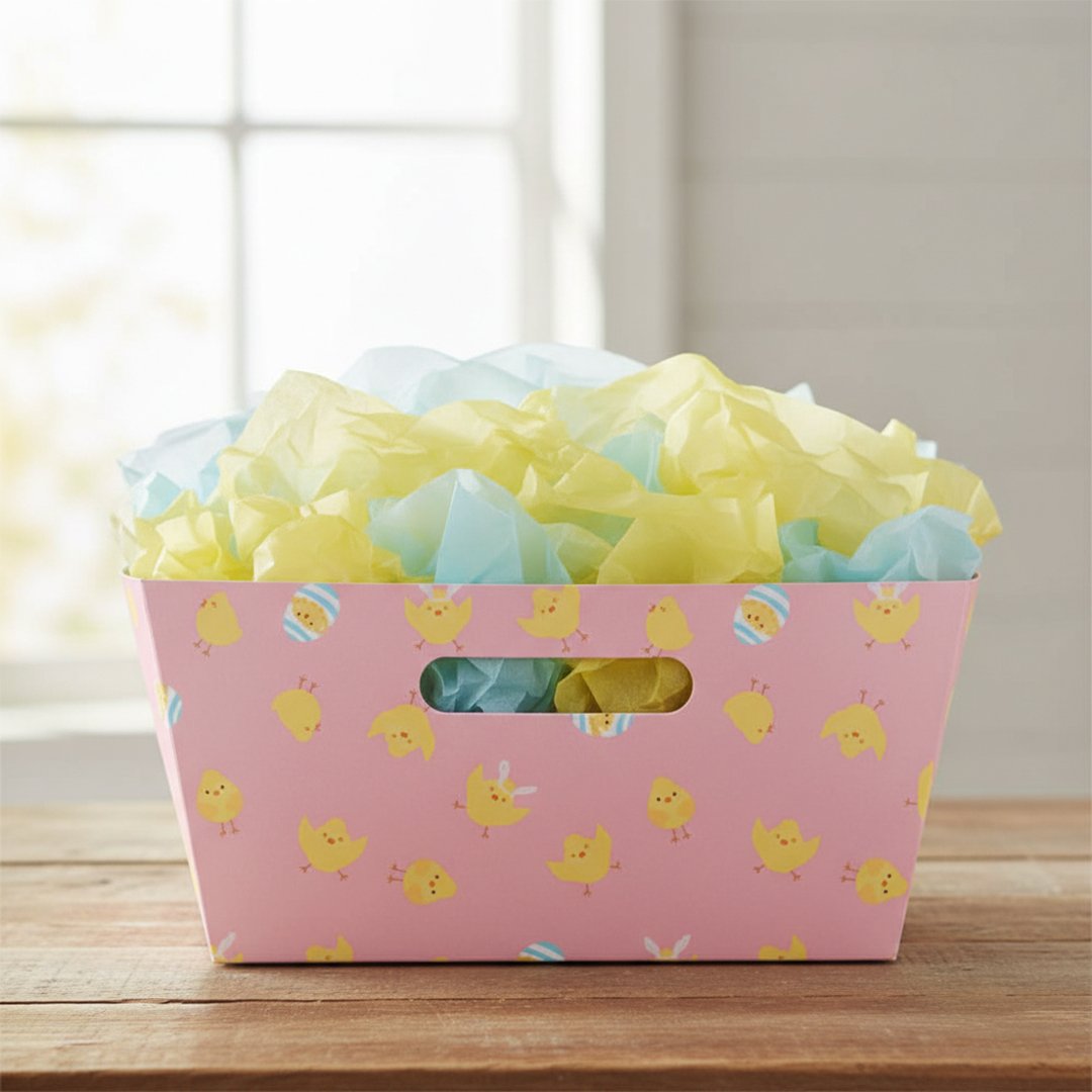 Easter Chick Pastel Pink Rectangular Hamper Basket 33cm