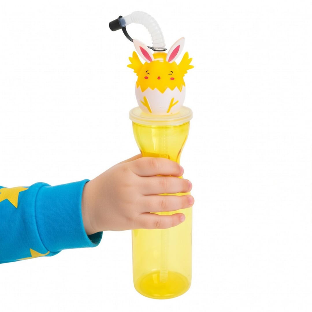 Easter Chick Yellow Reusable Plastic Bottle with Straw 500ml Product Gallery Image