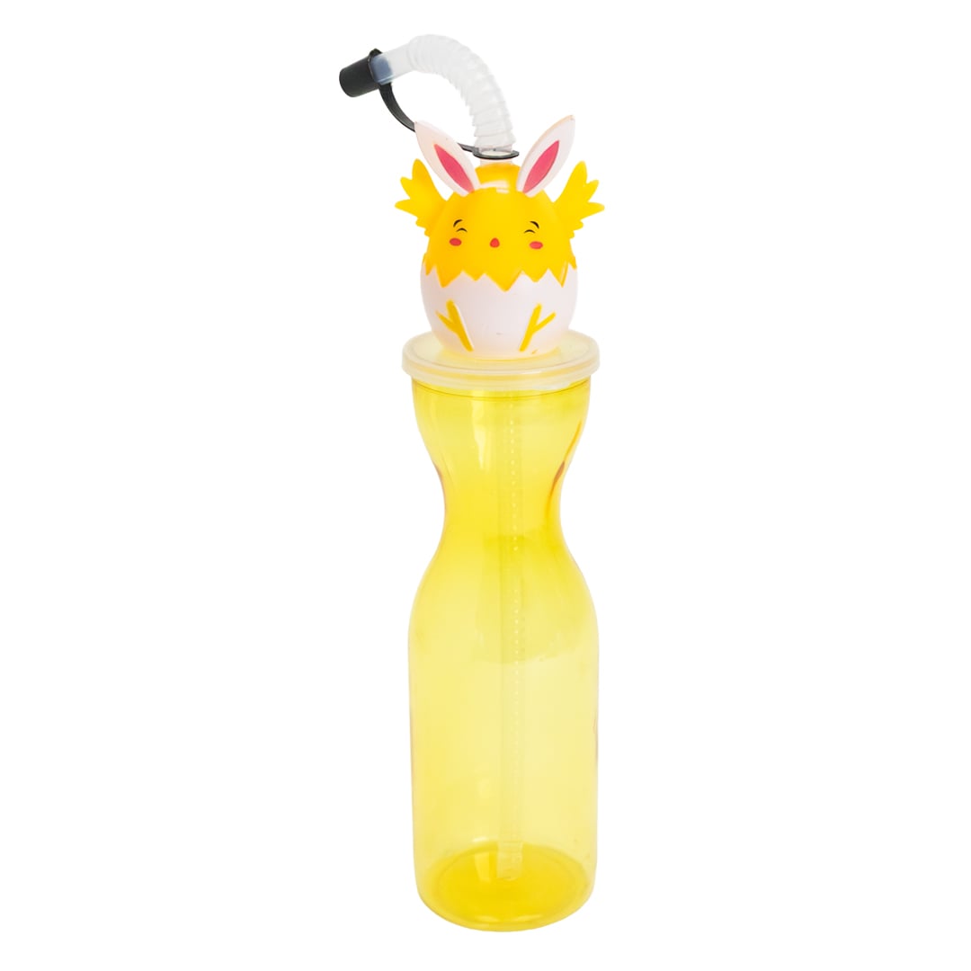 Easter Chick Yellow Reusable Plastic Bottle with Straw 500ml