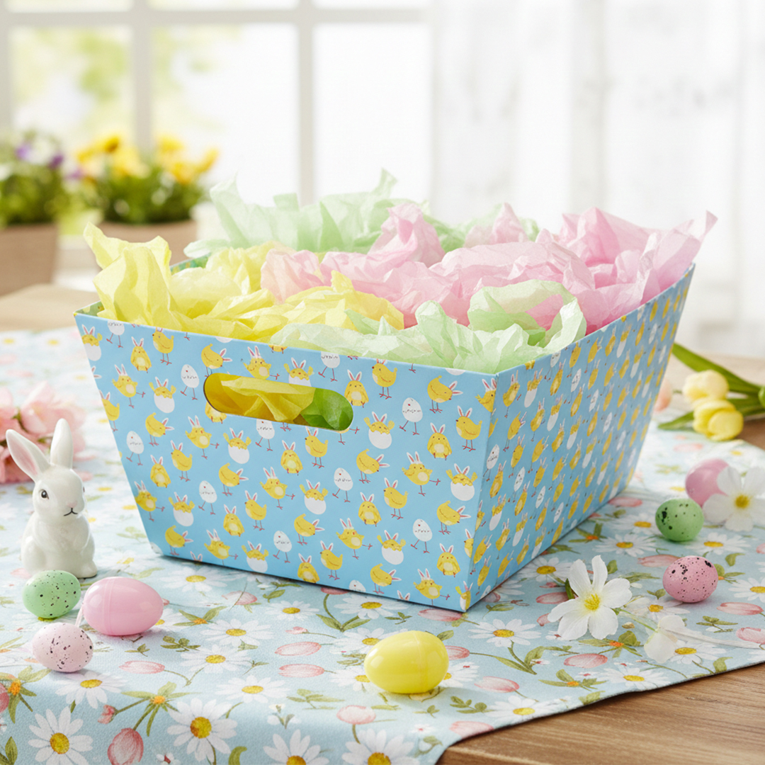 Easter Chicks Light Blue Rectangular Hamper Basket 33cm