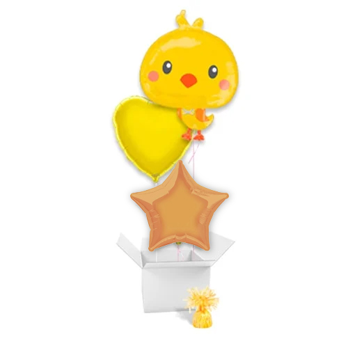 Easter Chicky Balloon Bouquet - 3 Inflated Balloons In A Box Product Gallery Image