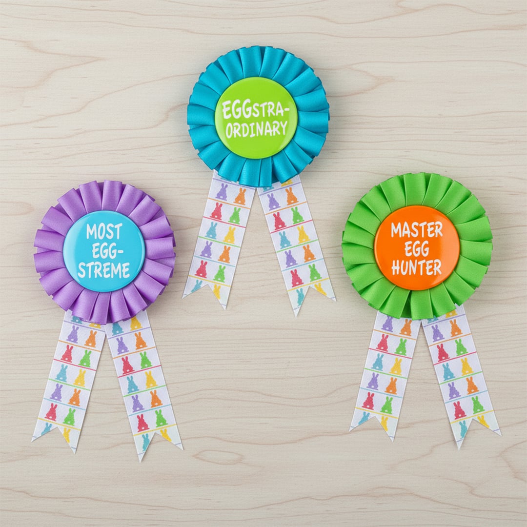 Easter Egg Hunt Winners Rosette Badges - Pack of 3