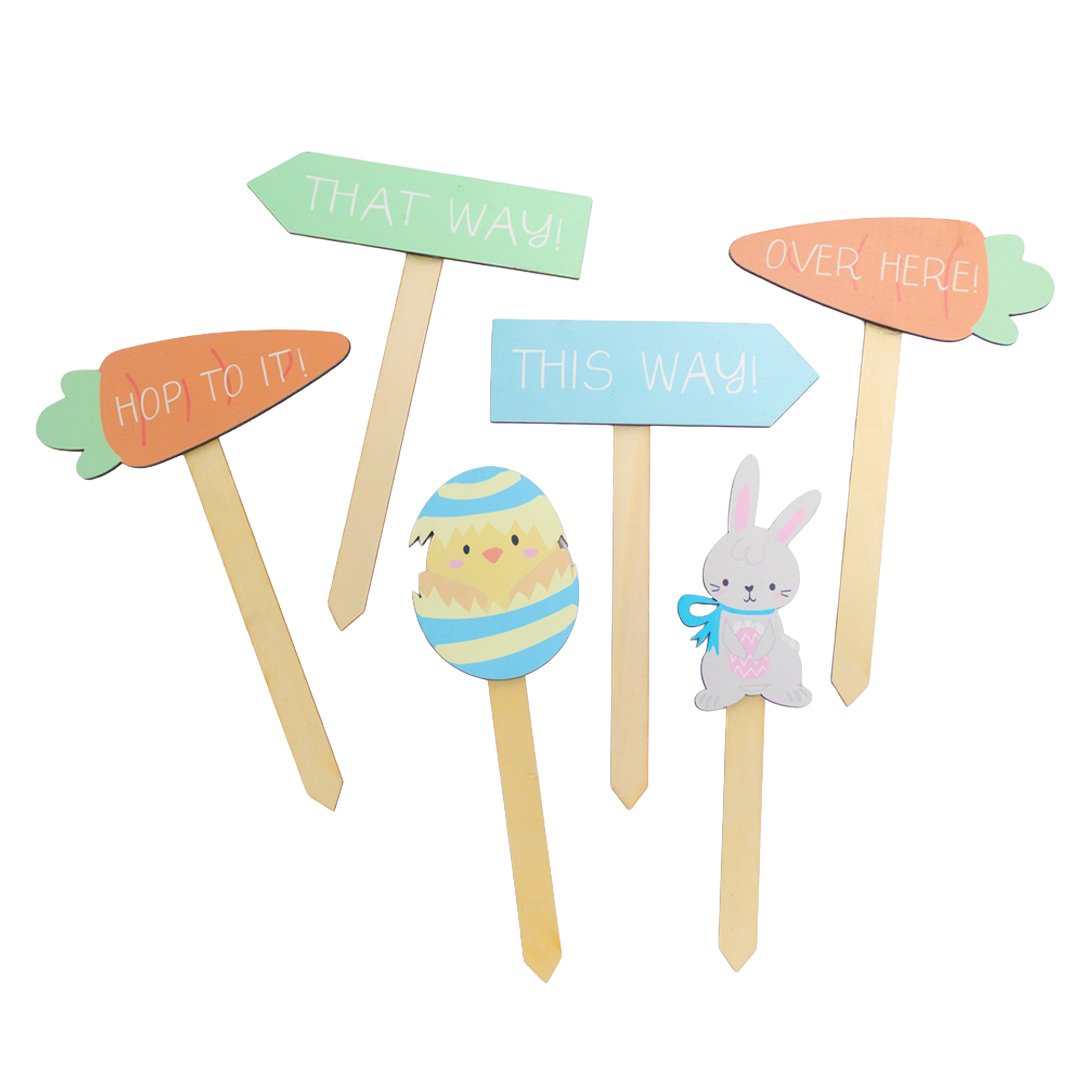 Easter Egg Hunt Wooden Stakes - Pack of 6