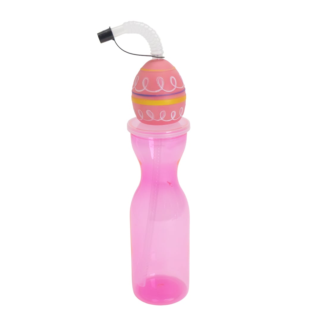 Easter Egg Pink Reusable Plastic Bottle with Straw 500ml
