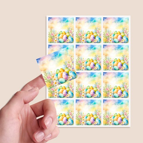 Easter Eggs Square Stickers 65mm - Sheet of 12 Product Gallery Image