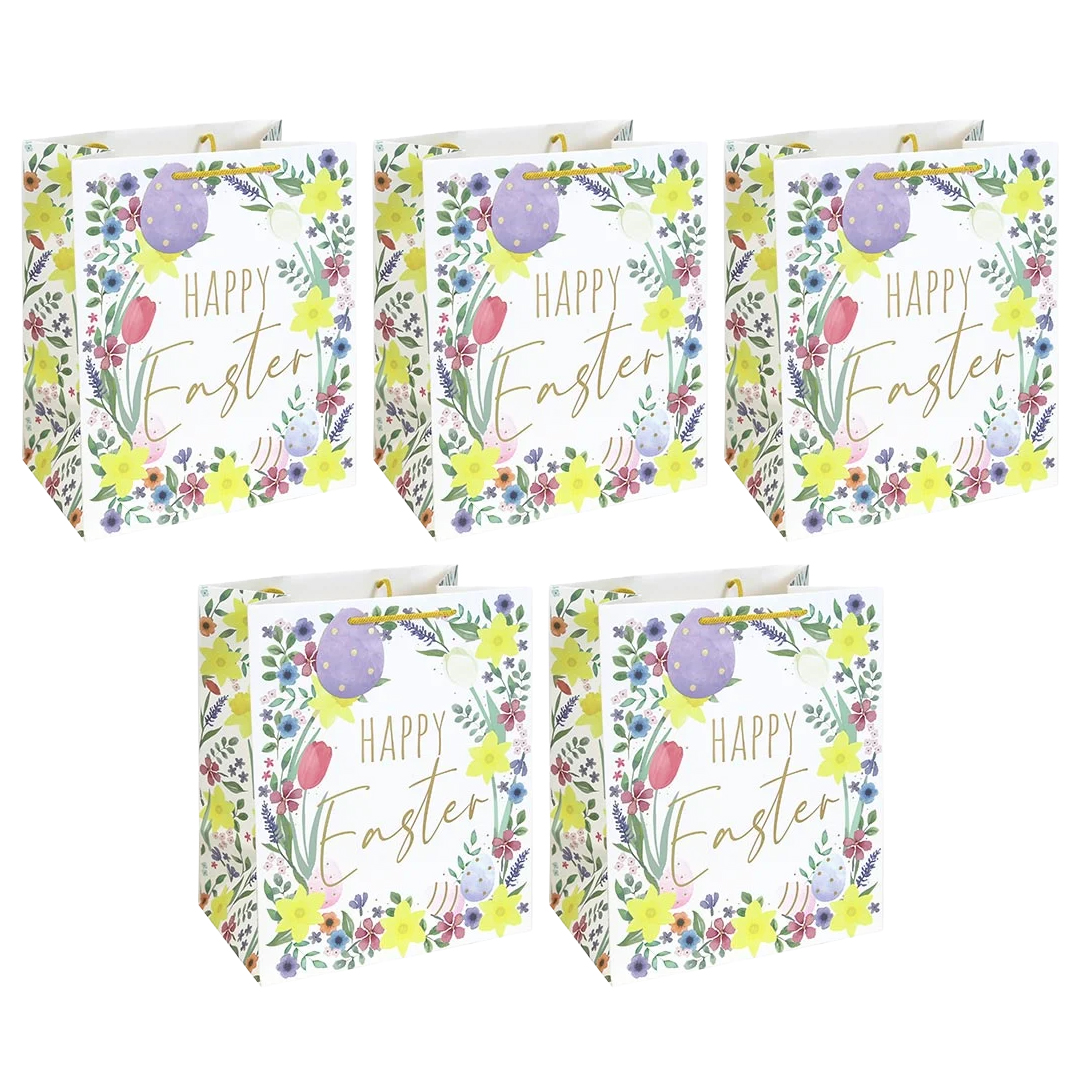 Easter In Spring Floral Large White Gift Bags 33cm - Pack of 5