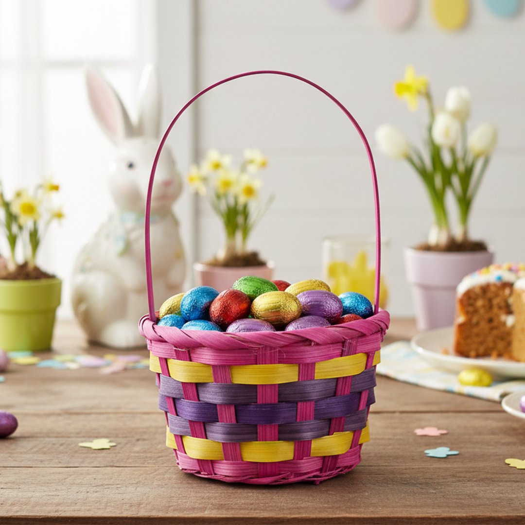 Easter Pink Large Woven Treat Basket 40cm