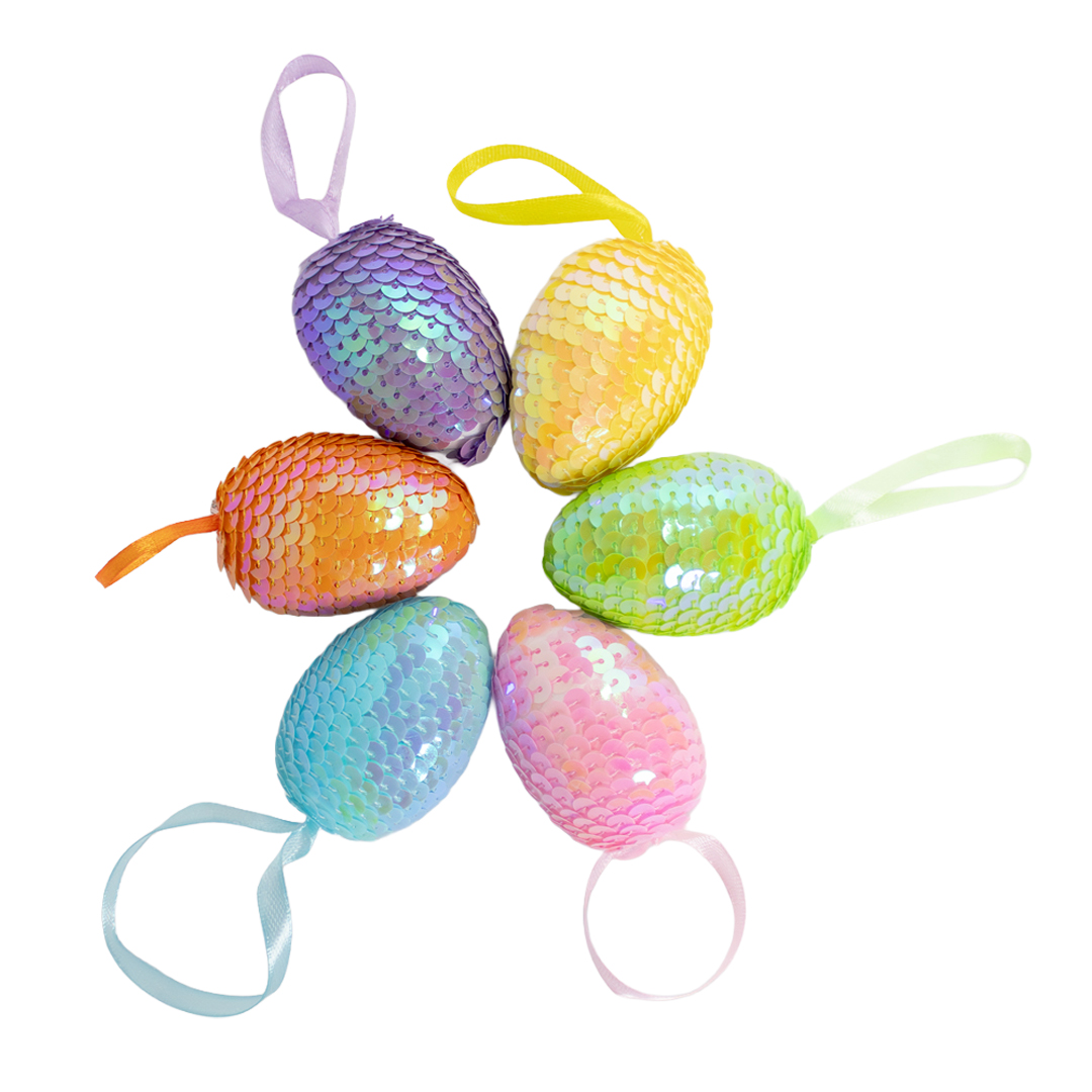 Easter Sequin Foam Eggs Hanging Decorations - Pack of 6 Product Gallery Image