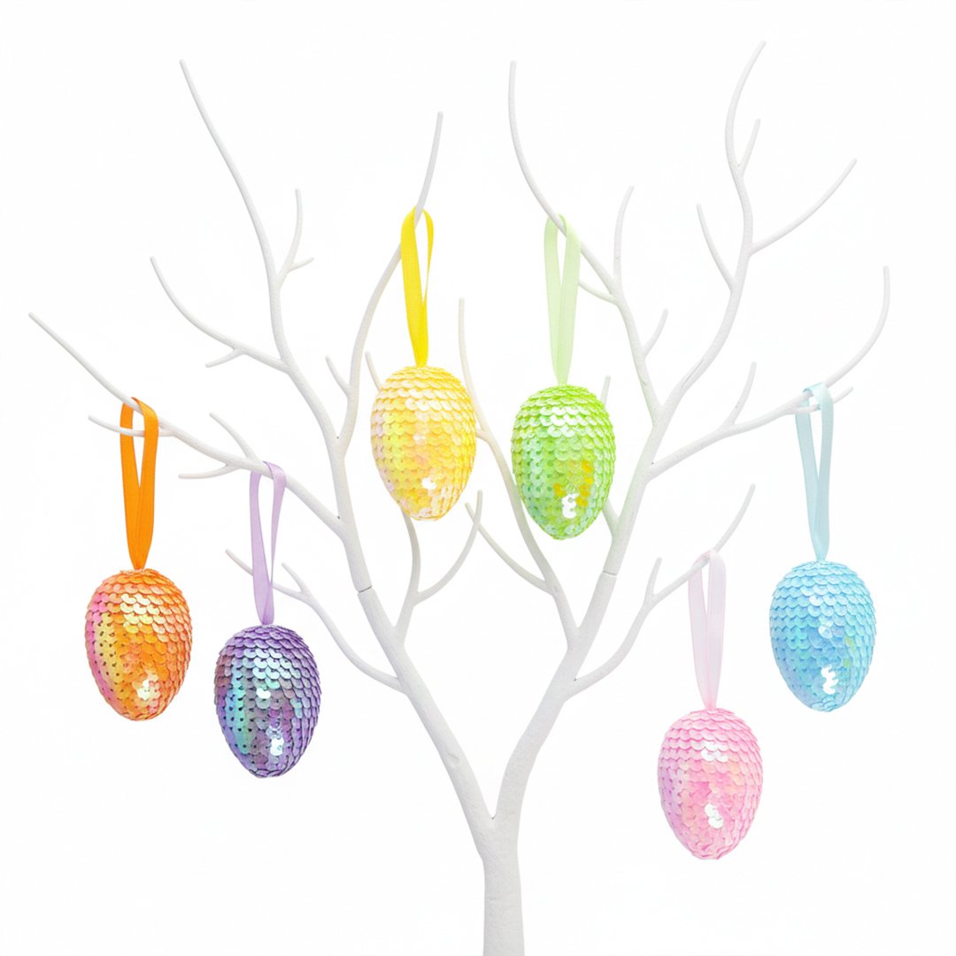 Easter Sequin Foam Eggs Hanging Decorations - Pack of 6 Product Gallery Image