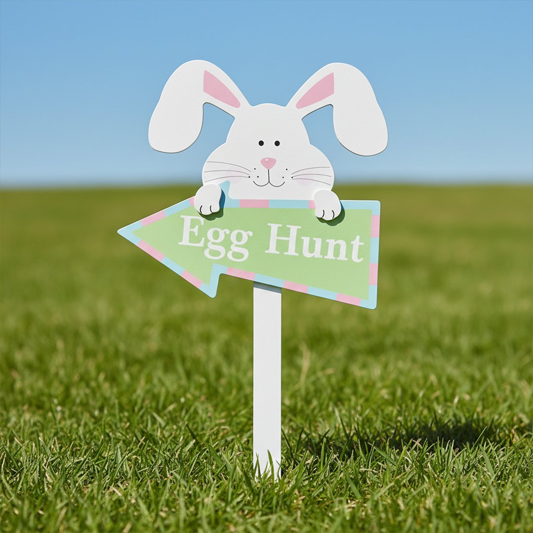 Egg Hunt Bunny Green Easter Outdoor Stake Sign 33cm