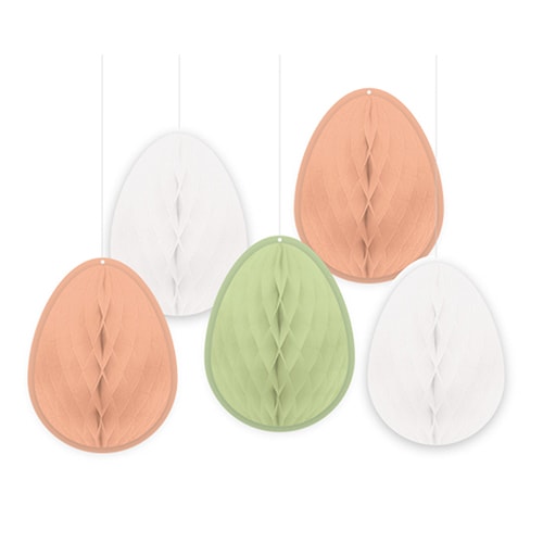 Egg Shaped Pastel Honeycomb Hanging Decorations 10cm - Pack of 5 Product Image