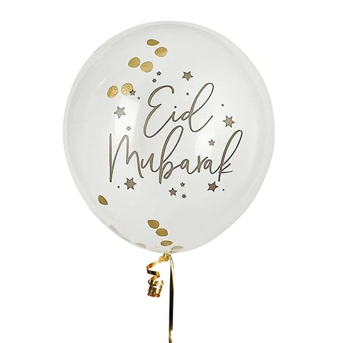 Eid Biodegradable Latex Balloons With Gold Confetti Inside 30cm / 12 in - Pack of 5 Product Gallery Image