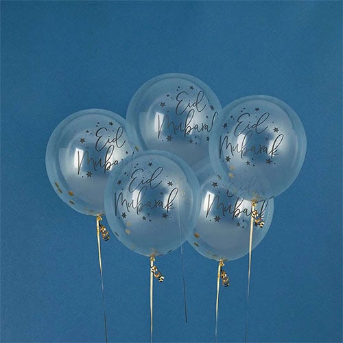 Eid Biodegradable Latex Balloons With Gold Confetti Inside 30cm / 12 in - Pack of 5 Product Gallery Image