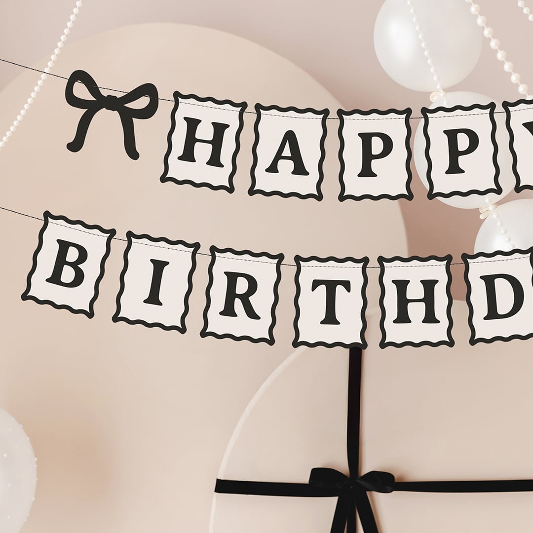 Elegant Bow Happy Birthday Black & Cream Happy Birthday Card Banner 1m Product Gallery Image