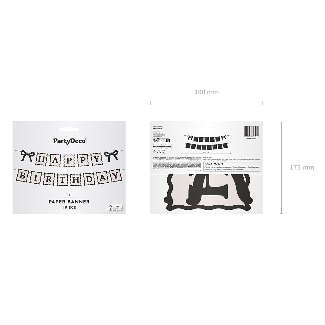 Elegant Bow Happy Birthday Black & Cream Happy Birthday Card Banner 1m Product Gallery Image