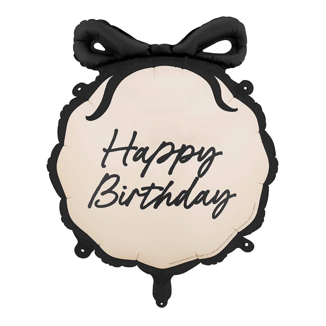 Elegant Bow Happy Birthday Black & Cream Round Shaped Foil Balloon 57.5cm / 22.5 in