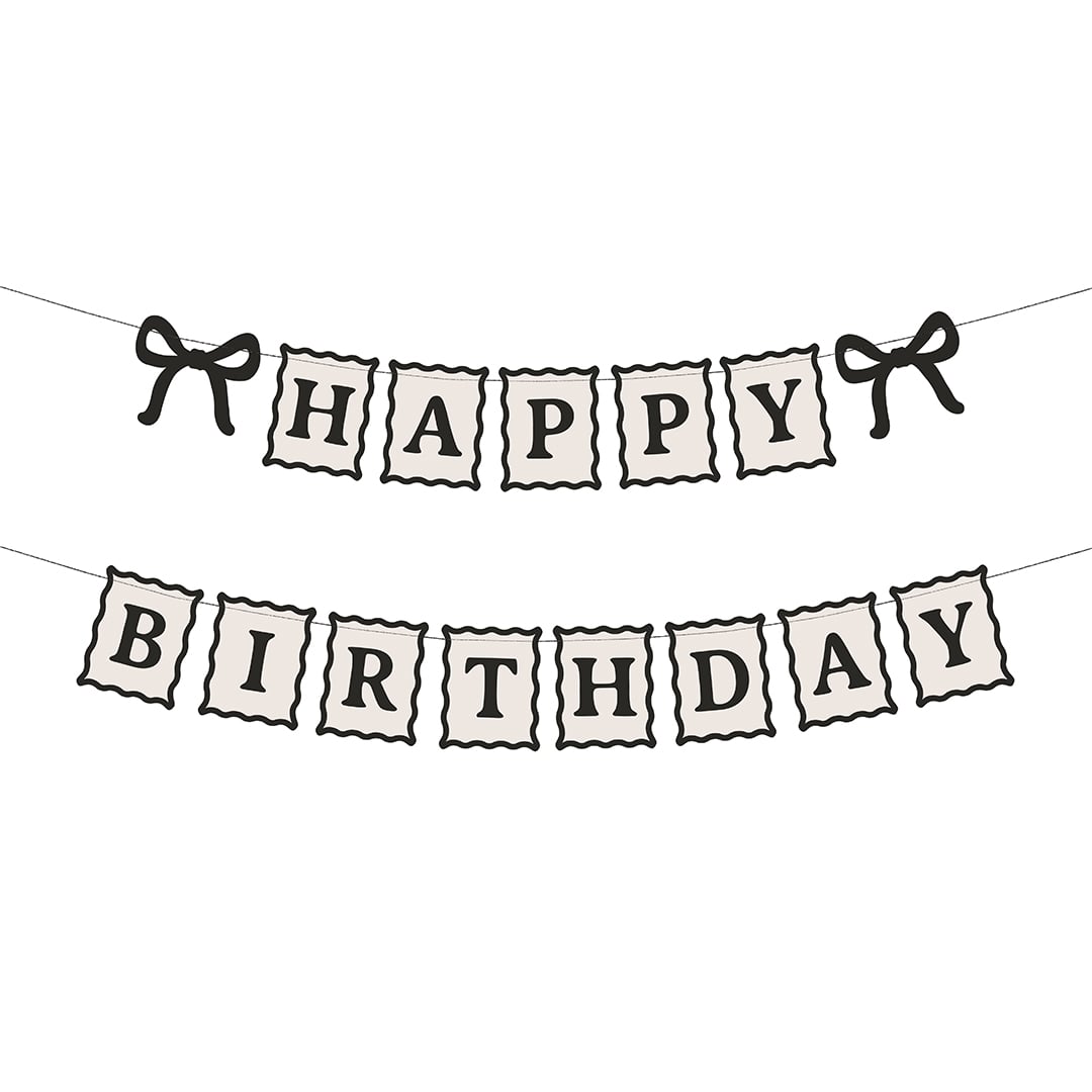 Elegant Bow Happy Birthday Black & Cream Happy Birthday Card Banner 1m