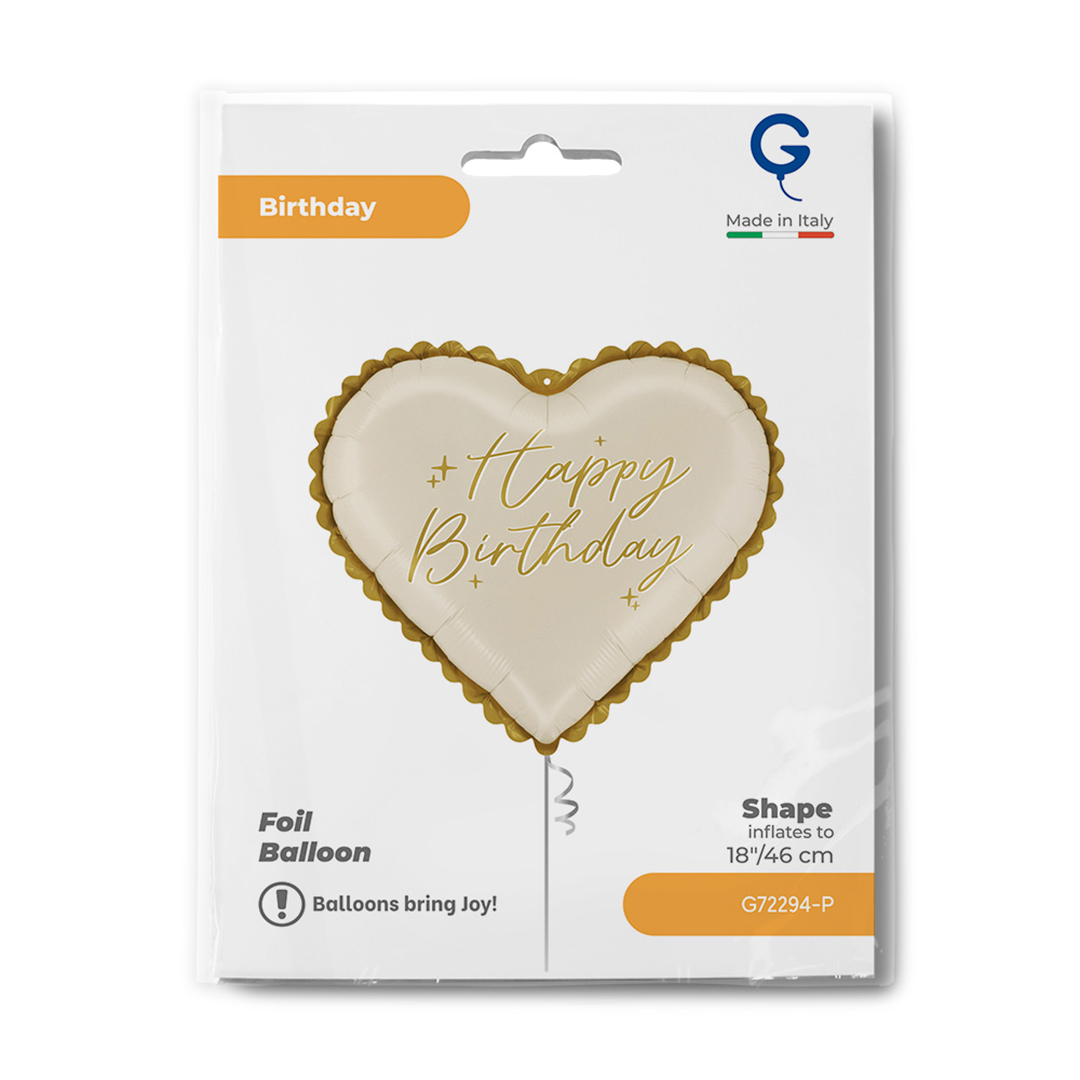 Elegant Lace Cream Happy Birthday Heart Shaped Foil Balloon 46cm / 18 in View 3