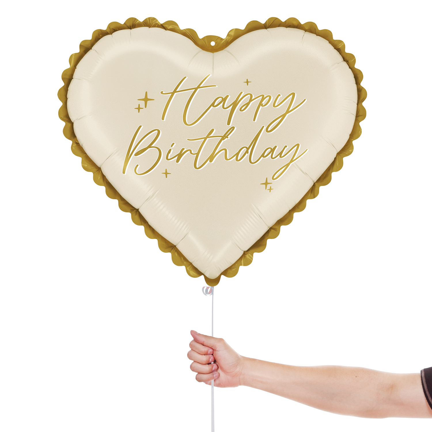 Elegant Lace Cream Happy Birthday Heart Shaped Foil Balloon 46cm / 18 in View 2