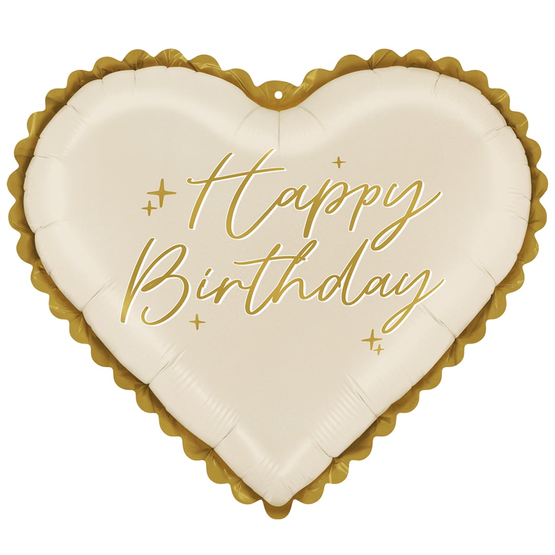 Elegant Lace Cream Happy Birthday Heart Shaped Foil Balloon 46cm / 18 in