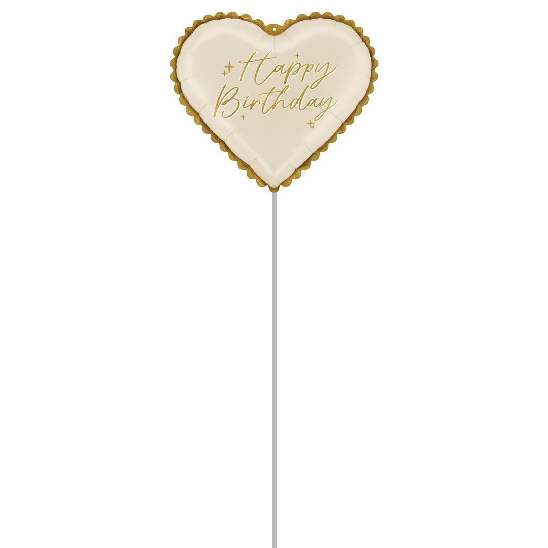 Elegant Lace Cream Happy Birthday Heart Shaped Foil Balloon - Inflated Balloon In A Box Product Gallery Image