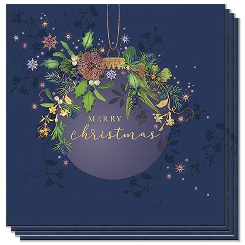 Elegant Merry Christmas Navy Blue Bauble Premium Decoupage Luncheon Napkins 3 Ply 33cm Pack of 20 Product Gallery Image