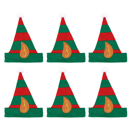 Elf Hat with Ears Childrens Christmas Fancy Dress - Pack of 6 | Partyrama