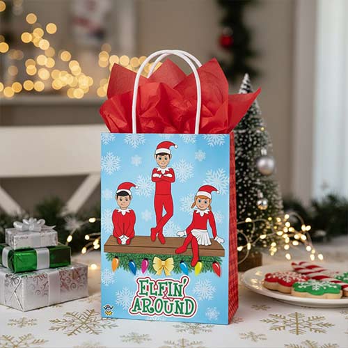 Elfin Around Christmas Paper Bag with Handles 21cm