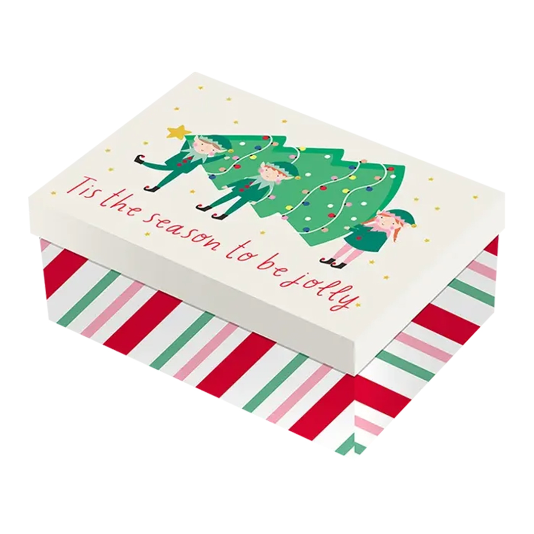 Elves Christmas Striped Rectangle Gift Box 22cm