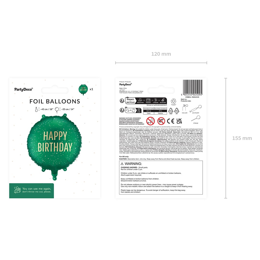Emerald Green Happy Birthday Round Foil Balloon 45cm / 18 in Product Gallery Image