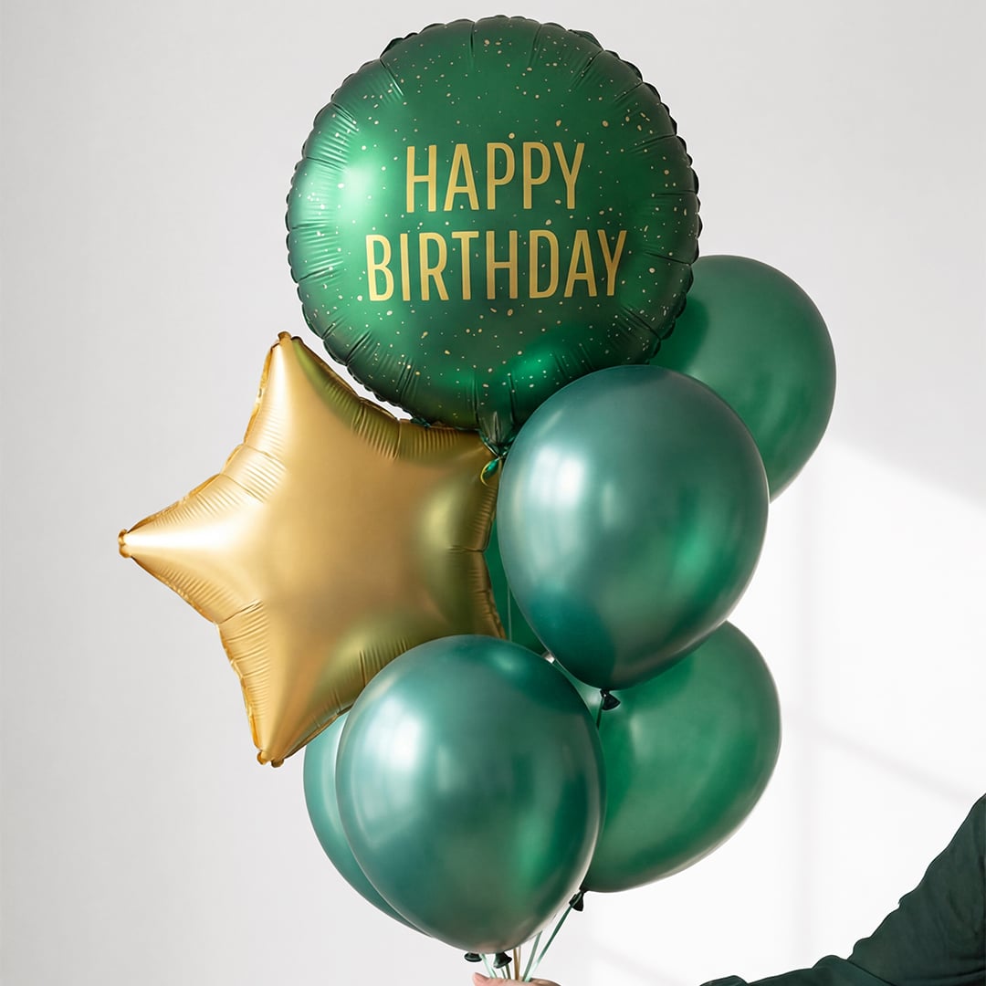 Emerald Green Happy Birthday Round Foil Balloon 45cm / 18 in Product Gallery Image