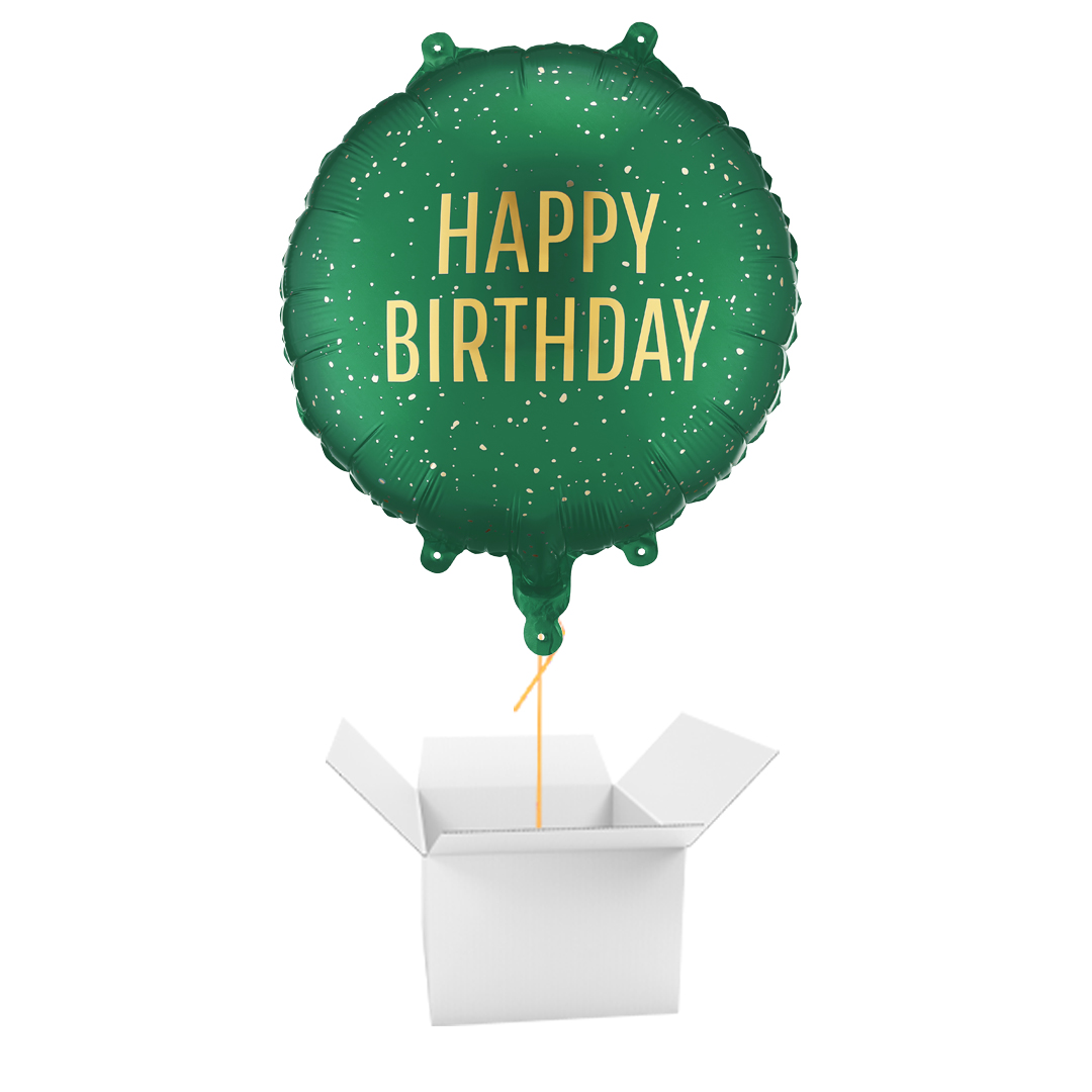 Emerald Green Happy Birthday Round Foil Balloon - Inflated Balloon In A Box