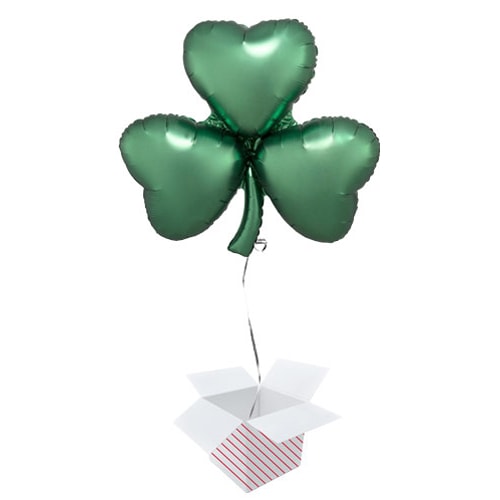 Emerald Shamrock Satin Luxe St Patricks Day Helium Foil Giant Balloon - Inflated Balloon in a Box Product Gallery Image